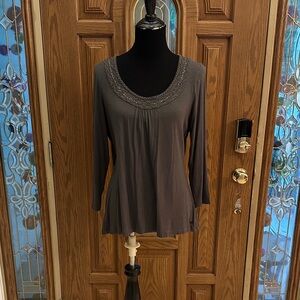 045 Umbrale Dark Grey Top with Beading & Sequin Neckline